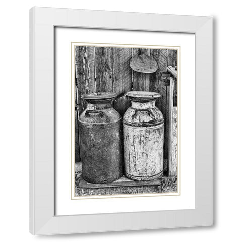 Milk Churns White Modern Wood Framed Art Print with Double Matting by Vintage Photo Archive
