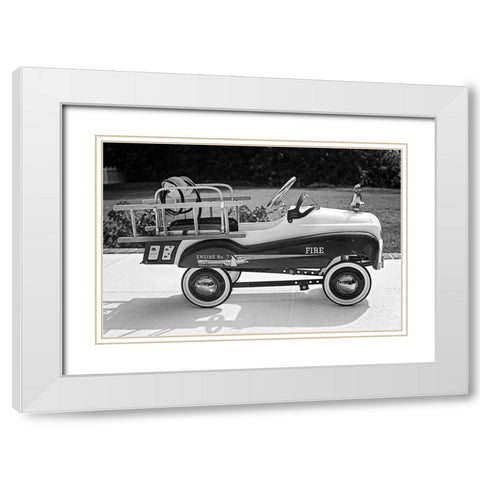 Toy Fire Truck White Modern Wood Framed Art Print with Double Matting by Vintage Photo Archive