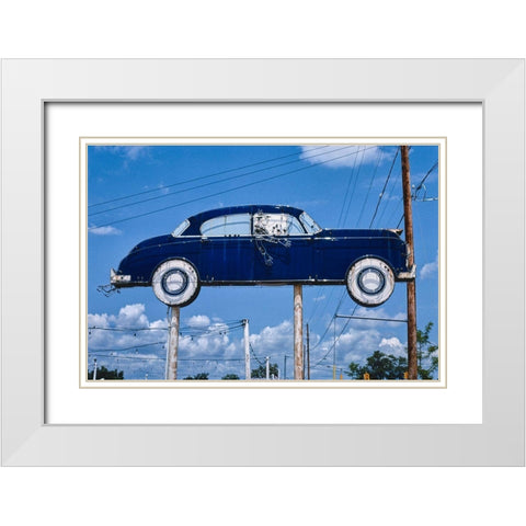 Used Cars Sign White Modern Wood Framed Art Print with Double Matting by Margolies, John