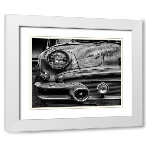 Vintage Car Closeup White Modern Wood Framed Art Print with Double Matting by Vintage Photo Archive
