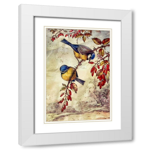 Autumn Bluebirds White Modern Wood Framed Art Print with Double Matting by Alpenglow Workshop