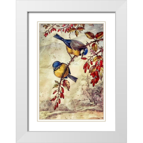 Autumn Bluebirds White Modern Wood Framed Art Print with Double Matting by Alpenglow Workshop