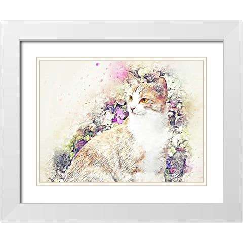 Victorian Cat White Modern Wood Framed Art Print with Double Matting by Alpenglow Workshop