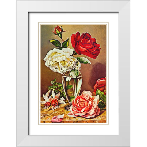 Roses in a Glass Vase White Modern Wood Framed Art Print with Double Matting by Alpenglow Workshop