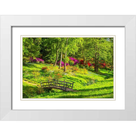 Garden Footpath Bridge White Modern Wood Framed Art Print with Double Matting by Alpenglow Workshop