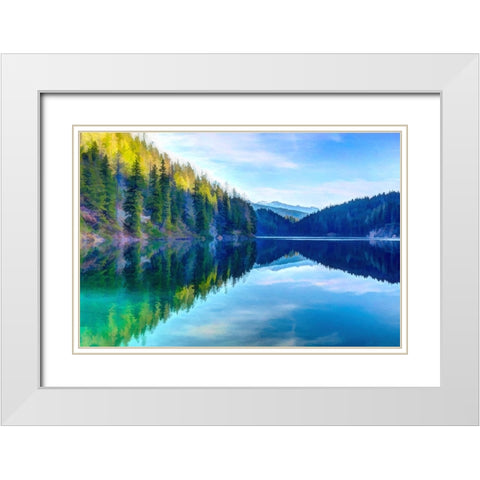 Mountain Lakeshore White Modern Wood Framed Art Print with Double Matting by Alpenglow Workshop
