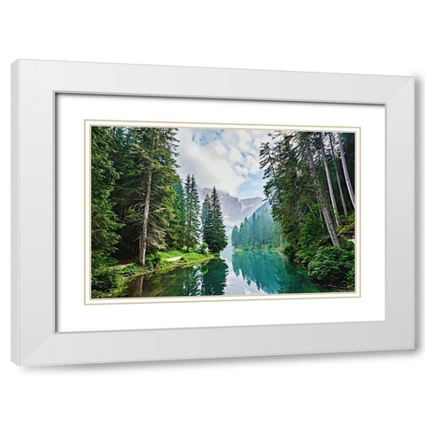 Quiet Mountain Lake White Modern Wood Framed Art Print with Double Matting by Alpenglow Workshop