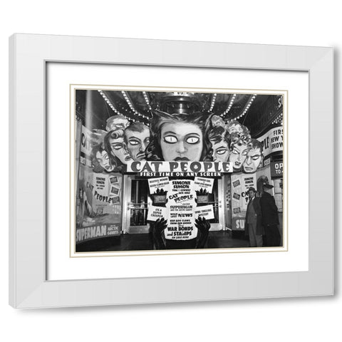 Cat People advertisements at theater entrance White Modern Wood Framed Art Print with Double Matting by Vintage Hollywood Archive