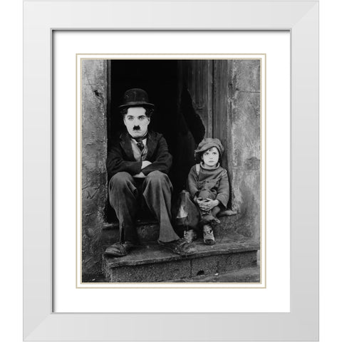 Charlie Chaplin, The Kid II White Modern Wood Framed Art Print with Double Matting by Vintage Hollywood Archive
