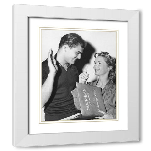John Saxon, Debbie Reynolds, 1957 White Modern Wood Framed Art Print with Double Matting by Vintage Hollywood Archive