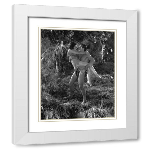 Johnny Weissmuller, Maureen OSullivan, Tarzan the Ape Man, 1932 White Modern Wood Framed Art Print with Double Matting by Vintage Hollywood Archive