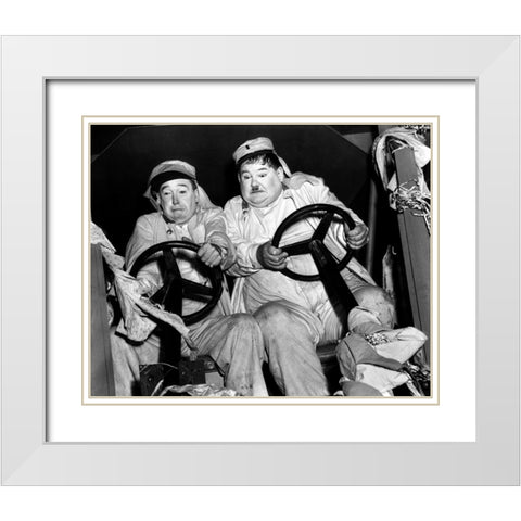 Laurel and Hardy White Modern Wood Framed Art Print with Double Matting by Vintage Hollywood Archive