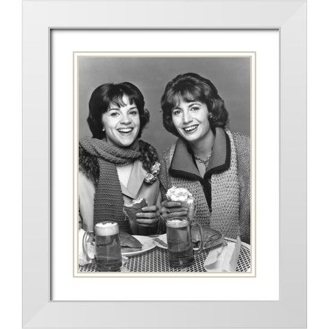 Cindy Williams, Penny Marshall, Laverne and Shirley, 1976 White Modern Wood Framed Art Print with Double Matting by Vintage Hollywood Archive