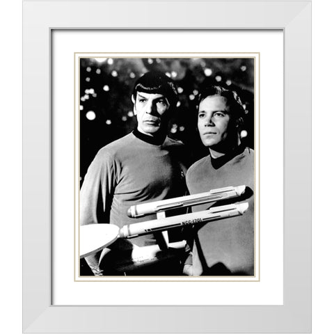 Leonard Nimoy, William Shatner, Star Trek, 1968 White Modern Wood Framed Art Print with Double Matting by Vintage Hollywood Archive