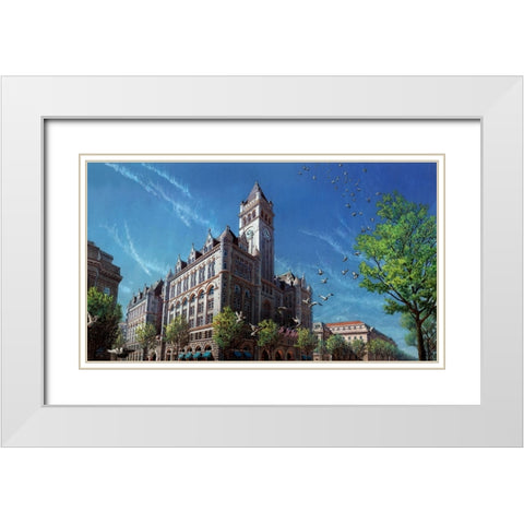 Washington Chronicle Old Post Office White Modern Wood Framed Art Print with Double Matting by Wang, John Z.