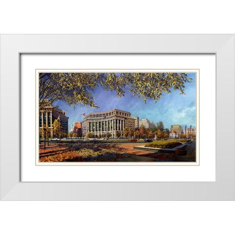 Washington Chronicle Pennsylvania Avenue White Modern Wood Framed Art Print with Double Matting by Wang, John Z.