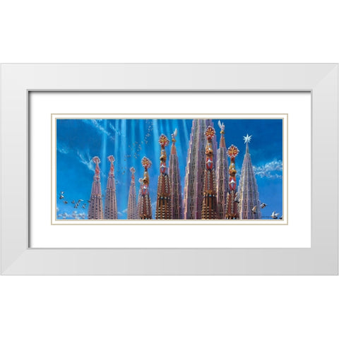 Towers of La Sagrada Familia II White Modern Wood Framed Art Print with Double Matting by Wang, John Z.