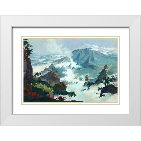 Peaks White Modern Wood Framed Art Print with Double Matting by Wang, John Z.