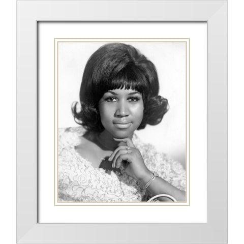 Aretha Franklin-1968 White Modern Wood Framed Art Print with Double Matting by Vintage Music Archive