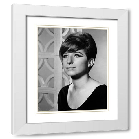 Barbra Streisand-1965 White Modern Wood Framed Art Print with Double Matting by Vintage Music Archive