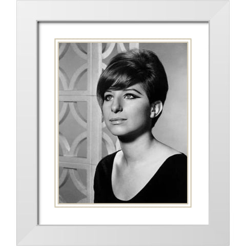 Barbra Streisand-1965 White Modern Wood Framed Art Print with Double Matting by Vintage Music Archive
