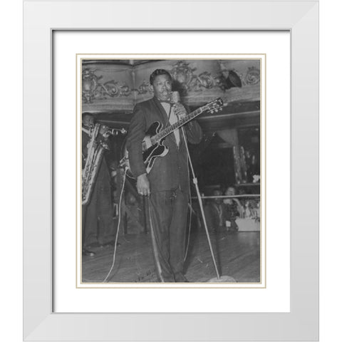 BB King White Modern Wood Framed Art Print with Double Matting by Vintage Music Archive