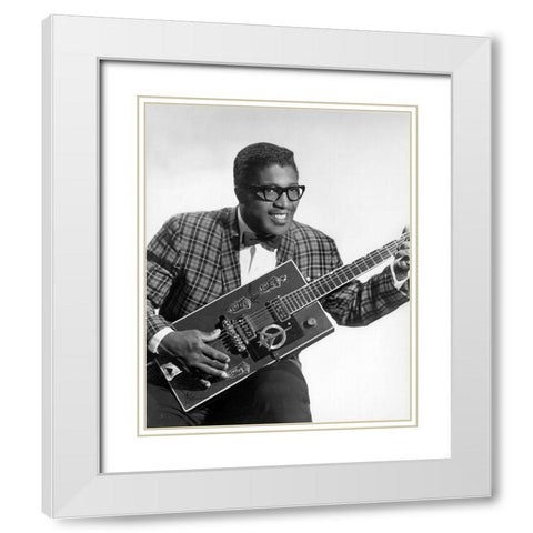 Bo Diddley-1957 White Modern Wood Framed Art Print with Double Matting by Vintage Music Archive