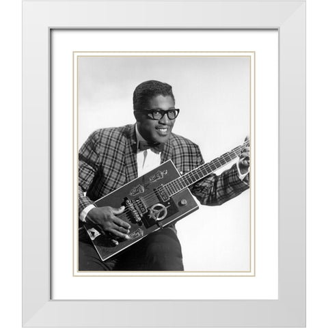 Bo Diddley-1957 White Modern Wood Framed Art Print with Double Matting by Vintage Music Archive