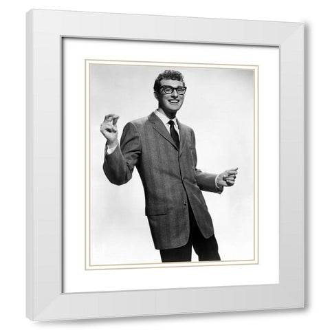 Buddy Holly White Modern Wood Framed Art Print with Double Matting by Vintage Music Archive