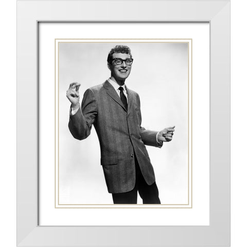 Buddy Holly White Modern Wood Framed Art Print with Double Matting by Vintage Music Archive