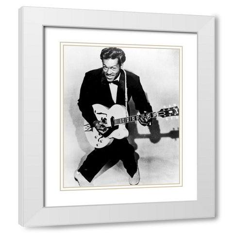 Chuck Berry-1957 White Modern Wood Framed Art Print with Double Matting by Vintage Music Archive
