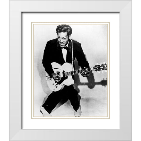 Chuck Berry-1957 White Modern Wood Framed Art Print with Double Matting by Vintage Music Archive