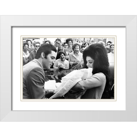 Elvis Presley and Priscilla with Lisa Marie-1968 White Modern Wood Framed Art Print with Double Matting by Vintage Music Archive
