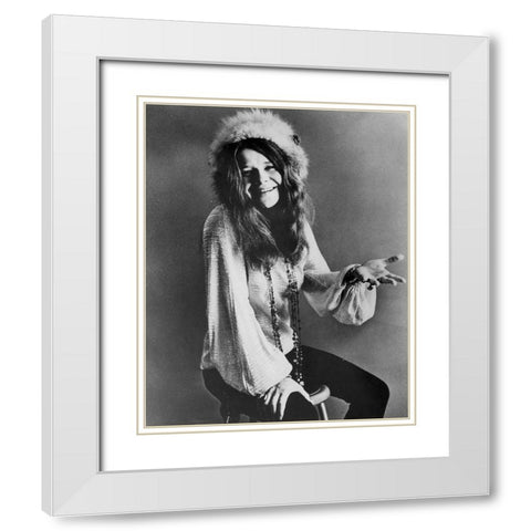 Janis Joplin-1970 White Modern Wood Framed Art Print with Double Matting by Vintage Music Archive