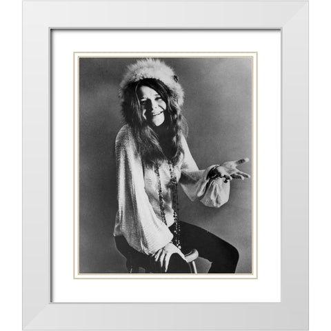 Janis Joplin-1970 White Modern Wood Framed Art Print with Double Matting by Vintage Music Archive