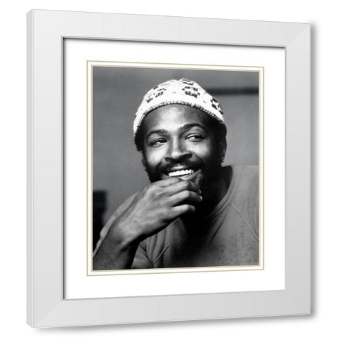 Marvin Gaye-1973 White Modern Wood Framed Art Print with Double Matting by Vintage Music Archive