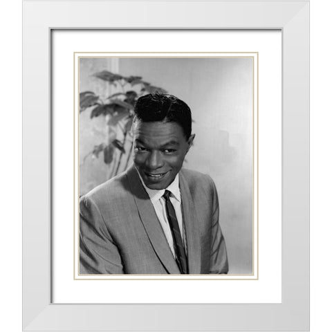Nat King Cole-1964 White Modern Wood Framed Art Print with Double Matting by Vintage Music Archive