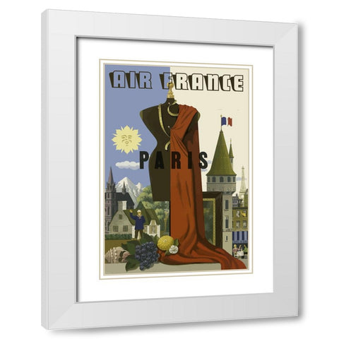 Air France White Modern Wood Framed Art Print with Double Matting by Vintage Travel Posters