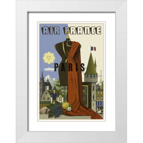 Air France White Modern Wood Framed Art Print with Double Matting by Vintage Travel Posters