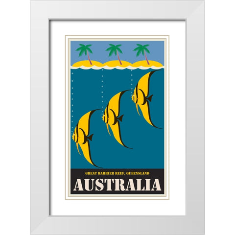 Australia Travel Poster White Modern Wood Framed Art Print with Double Matting by Vintage Travel Posters