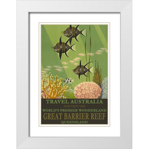 Australia Travel Poster Great Barrier Reef White Modern Wood Framed Art Print with Double Matting by Vintage Travel Posters