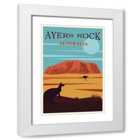 Australia Travel Poster Ayers Rock White Modern Wood Framed Art Print with Double Matting by Vintage Travel Posters