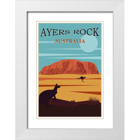 Australia Travel Poster Ayers Rock White Modern Wood Framed Art Print with Double Matting by Vintage Travel Posters