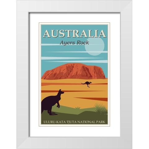 Australia Uluru-Kata Tjuta National Park White Modern Wood Framed Art Print with Double Matting by Vintage Travel Posters