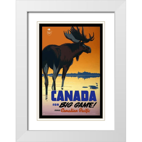 Canada Big Game Hunting Poster White Modern Wood Framed Art Print with Double Matting by Vintage Travel Posters