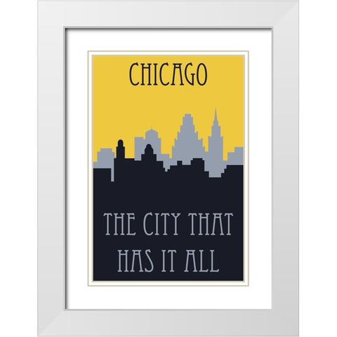 Chicago Skyline Poster White Modern Wood Framed Art Print with Double Matting by Vintage Travel Posters