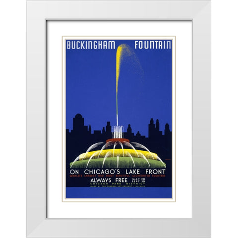 Buckingham Fountain-Chicago Travel Poster White Modern Wood Framed Art Print with Double Matting by Vintage Travel Posters