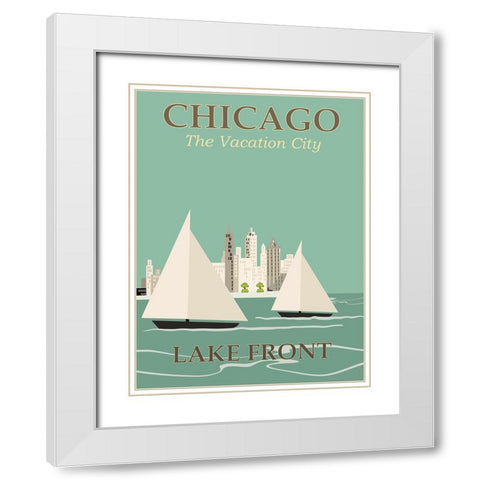 Chicago Travel Poster White Modern Wood Framed Art Print with Double Matting by Vintage Travel Posters