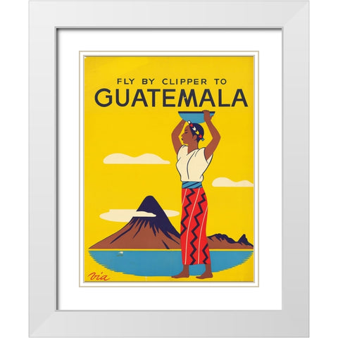 Fly by Clipper to Guatemala White Modern Wood Framed Art Print with Double Matting by Vintage Travel Posters