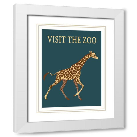 Giraffe Zoo White Modern Wood Framed Art Print with Double Matting by Vintage Travel Posters